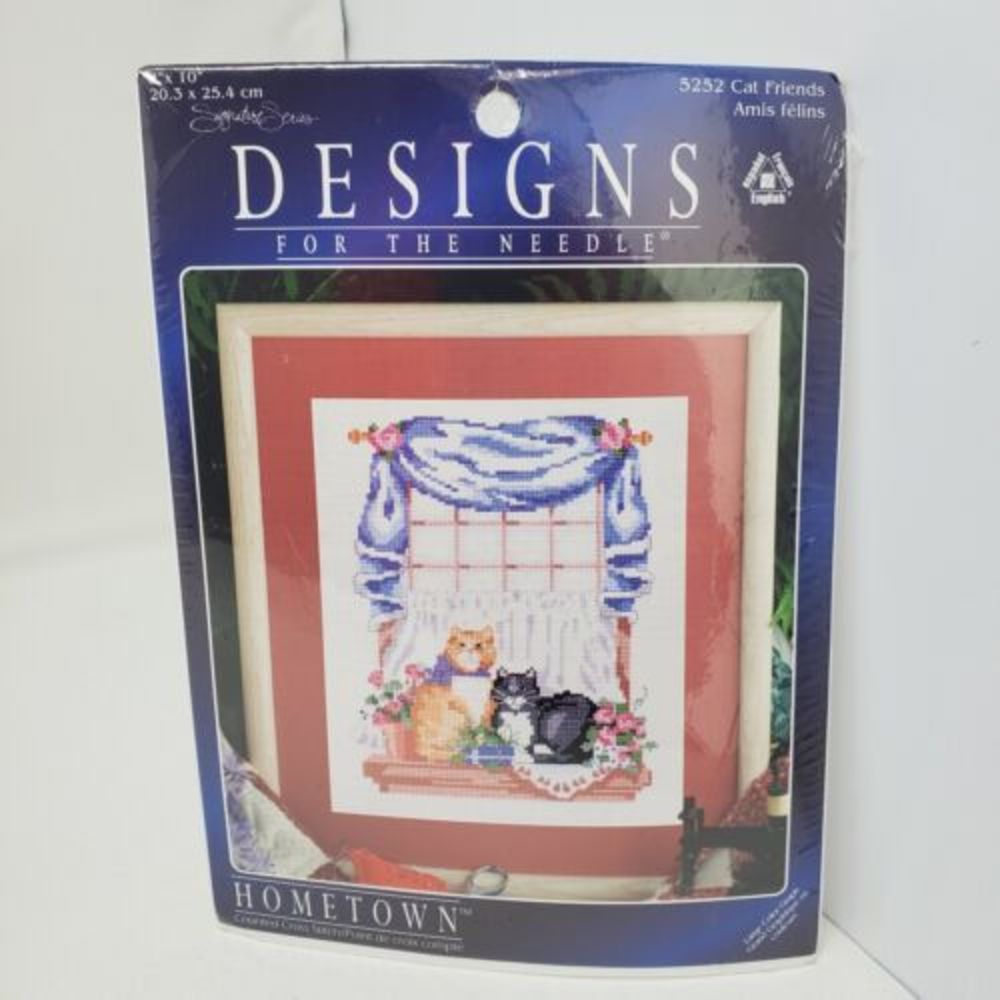 Vintage Hometown #5252 Cat Friends Cross Stitch Needlepoint Kit 8x10 1995 Cats